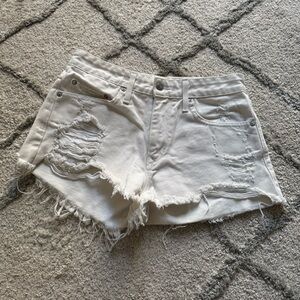 Revolve Lovers and Friends white denim shorts high rise distressed 26